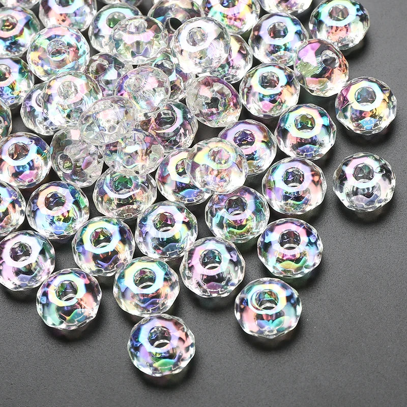 15mm Transparent Acrylic Bead Spacers - Large Hole Flat Round Loose Beads for Jewelry Making