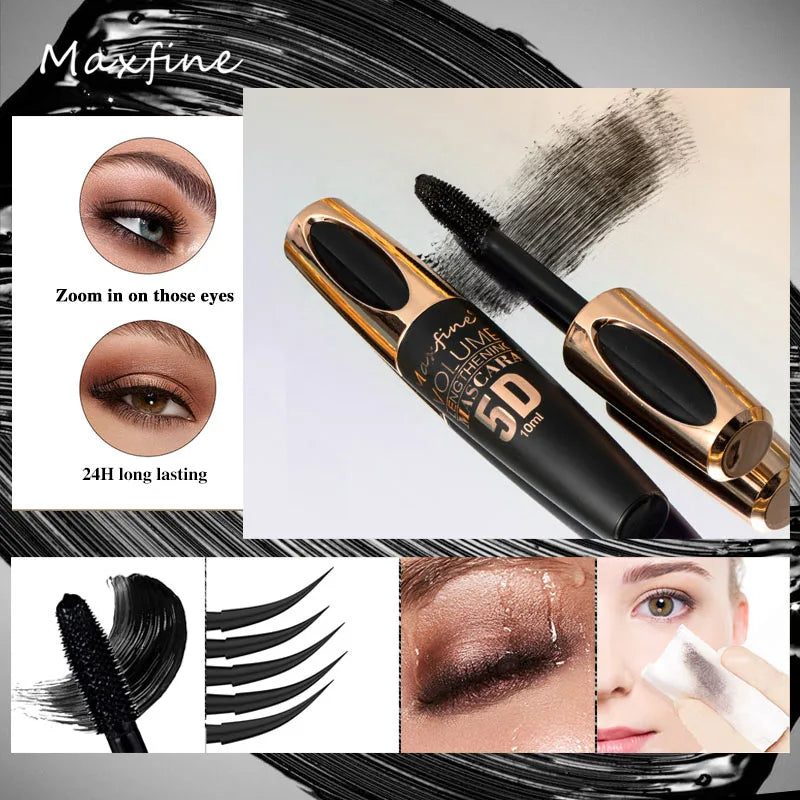 5D Silk Waterproof Mascara for Long, Bold Eye Makeup - Black, Blue, White, Chocolate & More