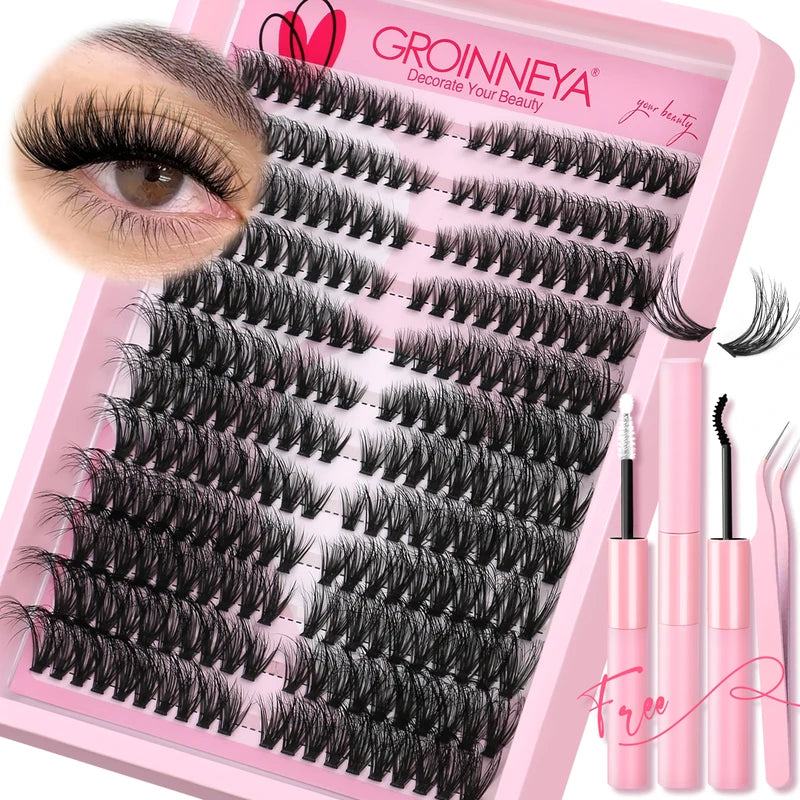 DIY Cat Eye Lash Clusters Kit with Adhesive & Sealant for Natural & Voluminous Look