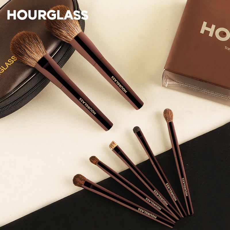 Mini Portable Makeup Brush Set - 7 Soft Animal Hair Brushes for Face Eyeshadow Blush Powder