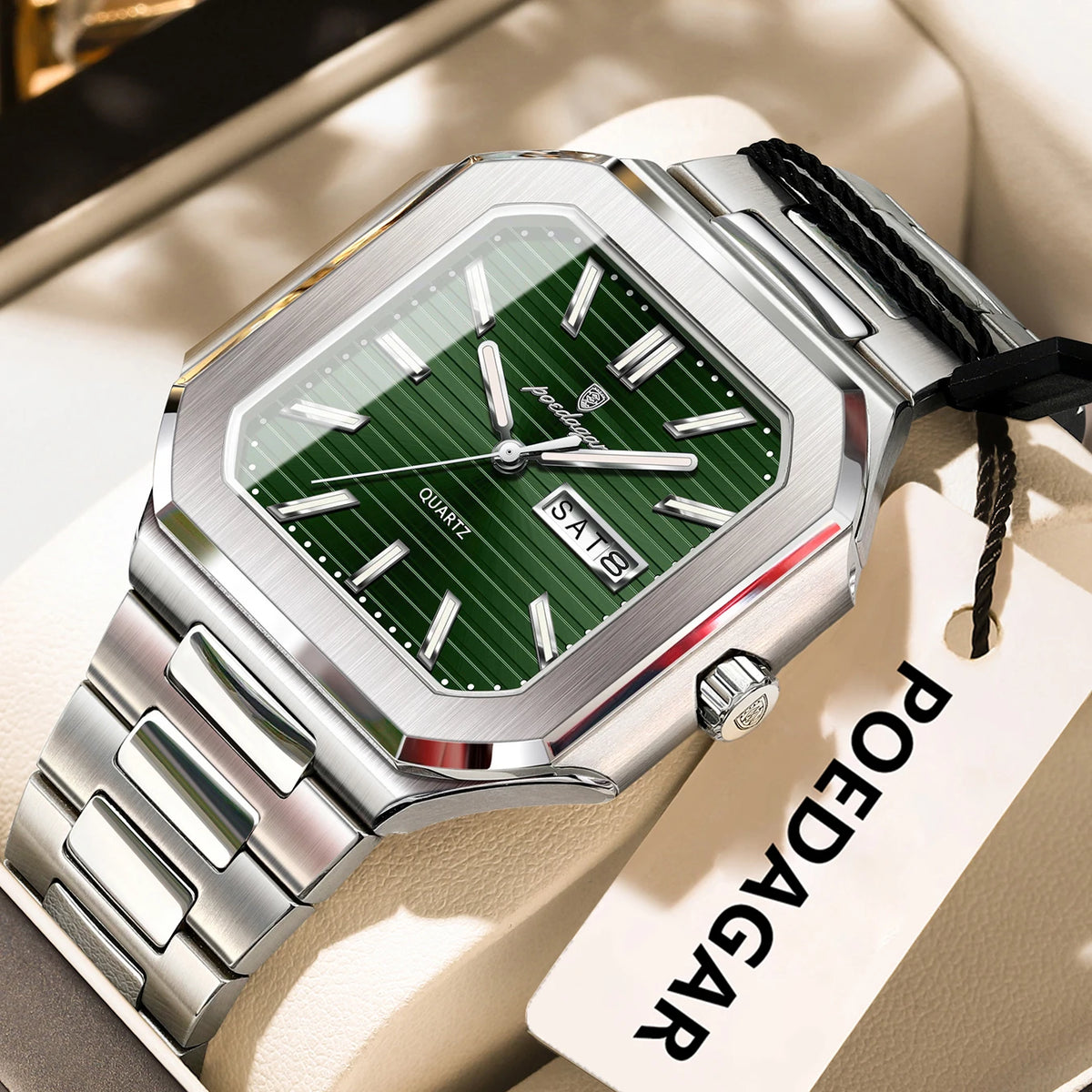 Men's Waterproof Luminous Quartz Wristwatch with Date & Steel Strap