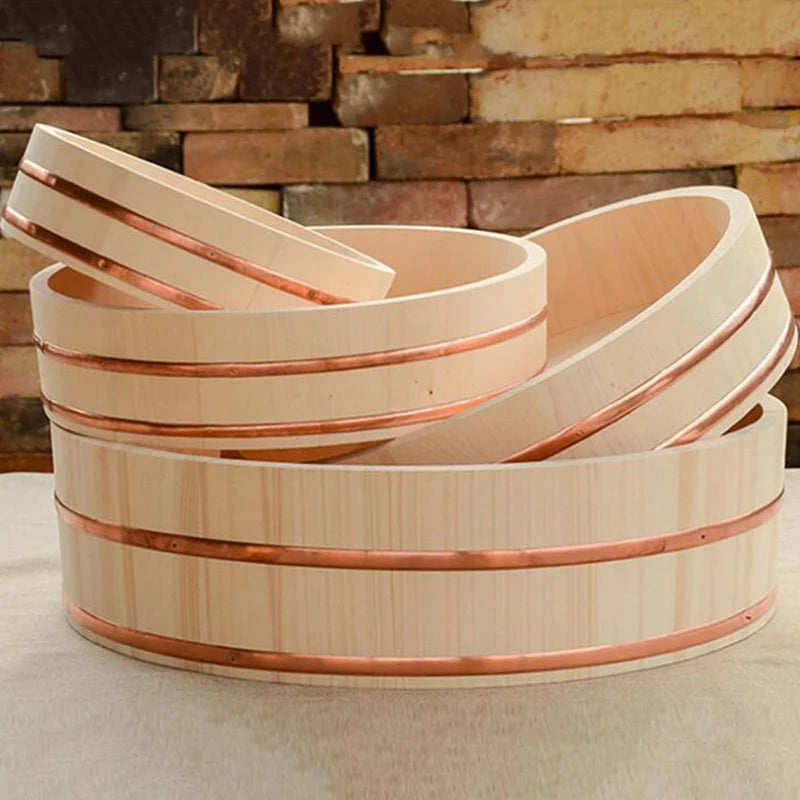 Wooden Sushi & Bibimbap Bucket Set - Korean Cuisine Serving Bowls