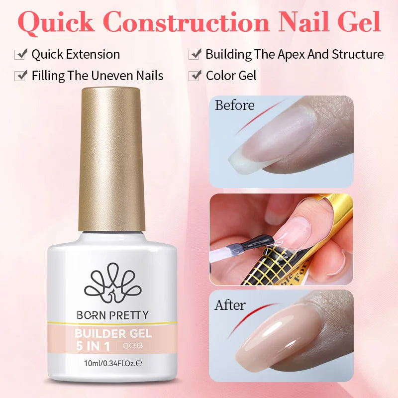 5-in-1 UV Gel Nail Extension Kit - Self-Levelling Soak Off Building Gel