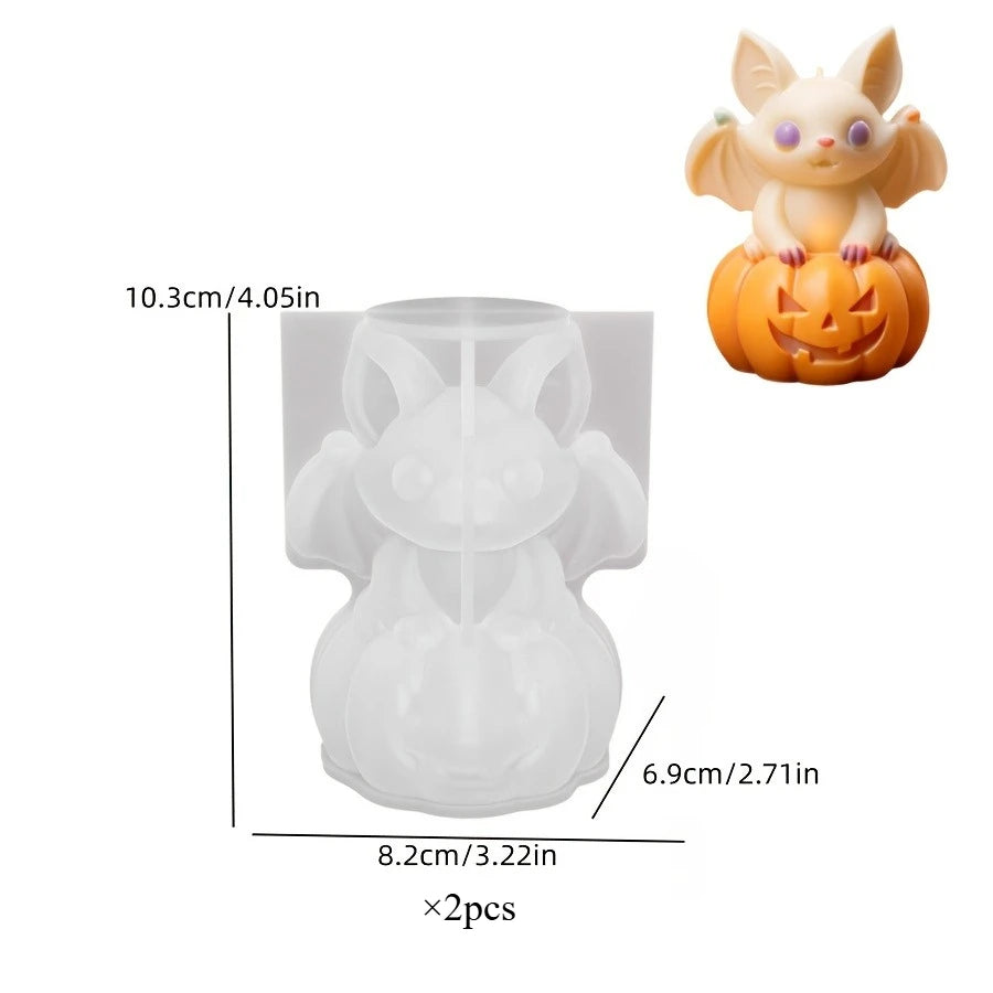 Pumpkin and Bat-Shaped Scented Candle Molds for Halloween Decor - Silicone Candle Making Tools