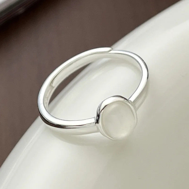 925 Sterling Silver Women's Ring Simple Vintage Adjustable Wide Stone Jewelry