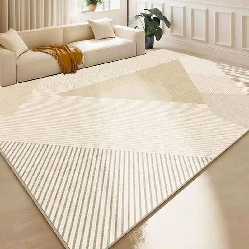 Geometric Cream Rug for Living Room and Bedroom - Non-Slip, Easy-Clean Home Decor