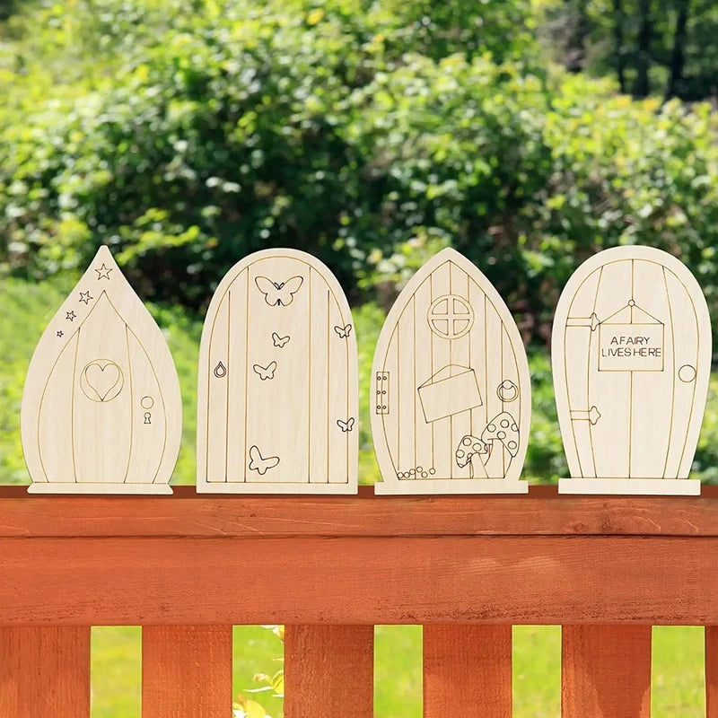 Wooden Fairy Door Craft Set for DIY Home Garden Decor - 6 Pieces
