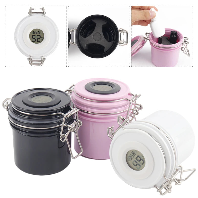 Eyelash Glue Storage Tank with Temperature & Hygrometer Leak-Proof Jar Lash Extension Tool