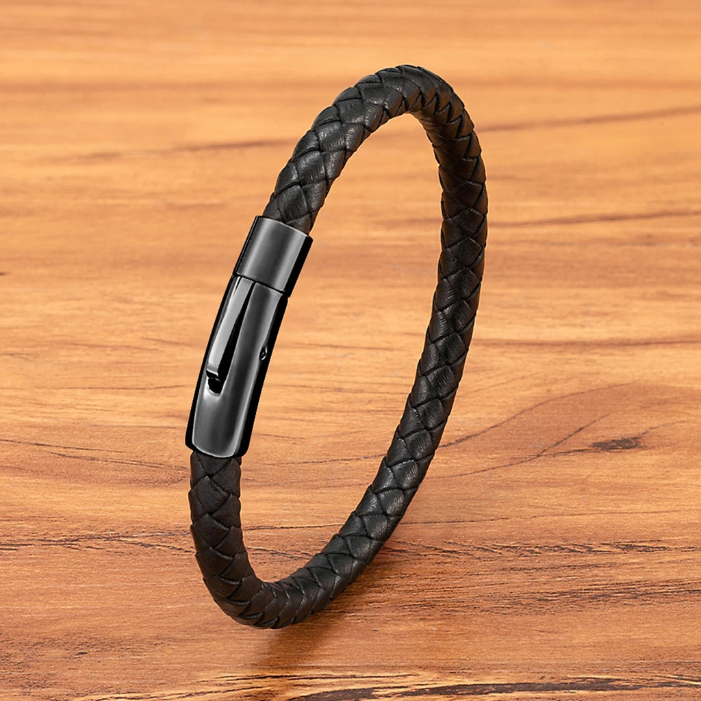 Men's Leather Bracelet Bangle with Magnetic Clasp - Handmade, Customizable Colors & Sizes