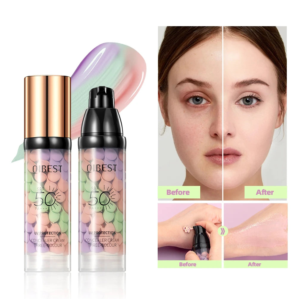 Three Color Makeup Concealer Cream - Brightening, SPF, Face Primer, Moisturizing