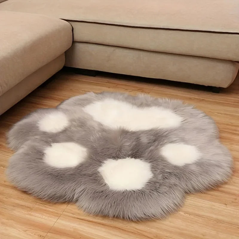 Cute Cat Paw Floor Carpet - Soft Long Plush Decorative Mat for Living Room & Bedroom