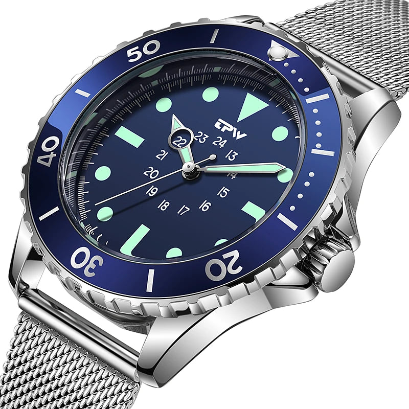 Diver Style Field Watch 40mm Case with Rotating Bezel and Nylon Strap - Multiple Colors
