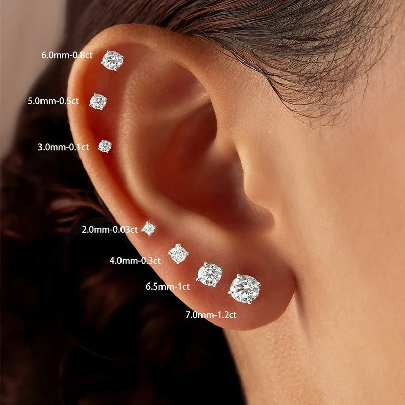 Moissanite Earrings 0.03-1.2CT Stud Jewelry Sterling Silver Gift for Men Women