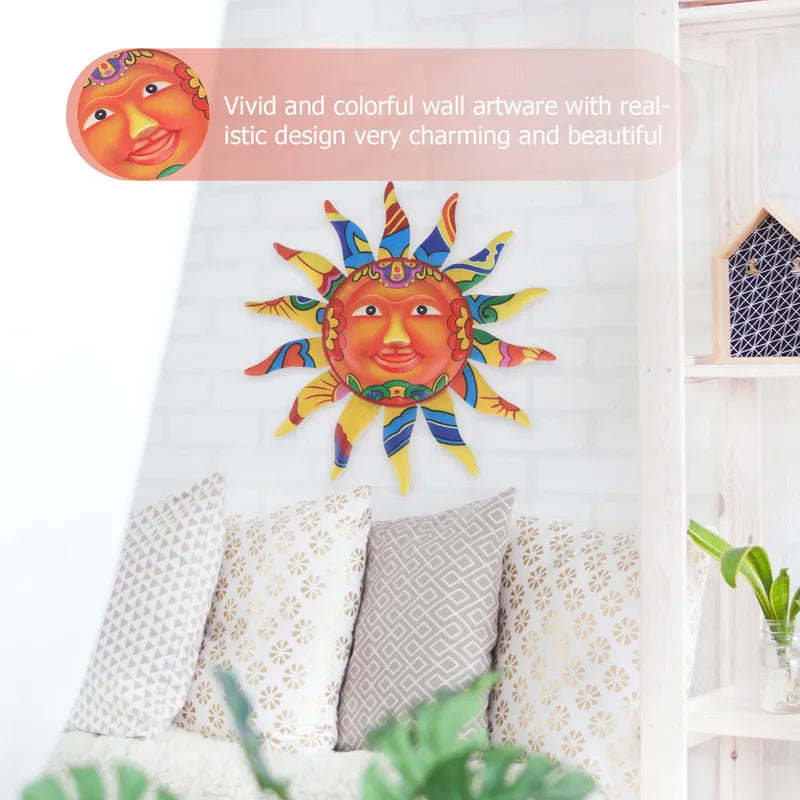 Sun Wall Art Decor - Iron Sun Shaped Wall Hanging for Home Garden Living Room Kitchen