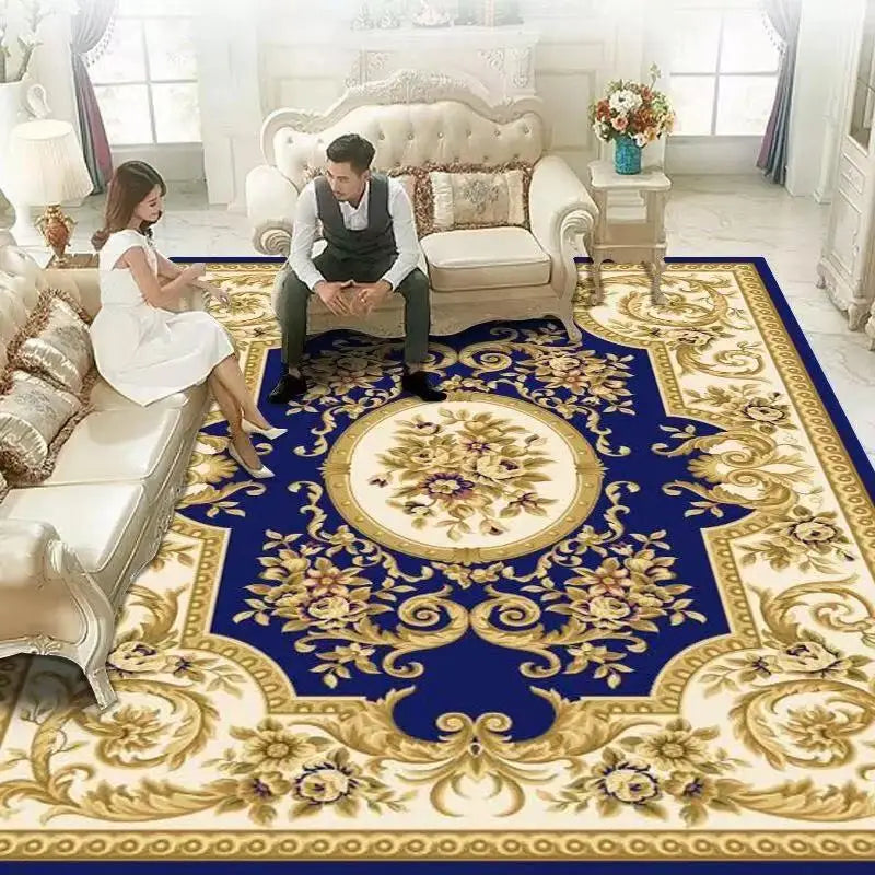 European Retro Style Area Rug for Living Room & Bedroom - Large Non-Slip Floor Mat