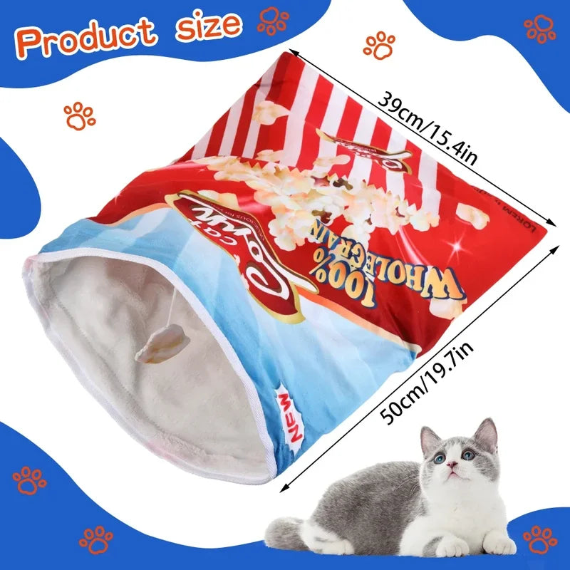 Interactive Cat Tunnel Toy with Food-Themed Designs - Collapsible Play Space for Cats