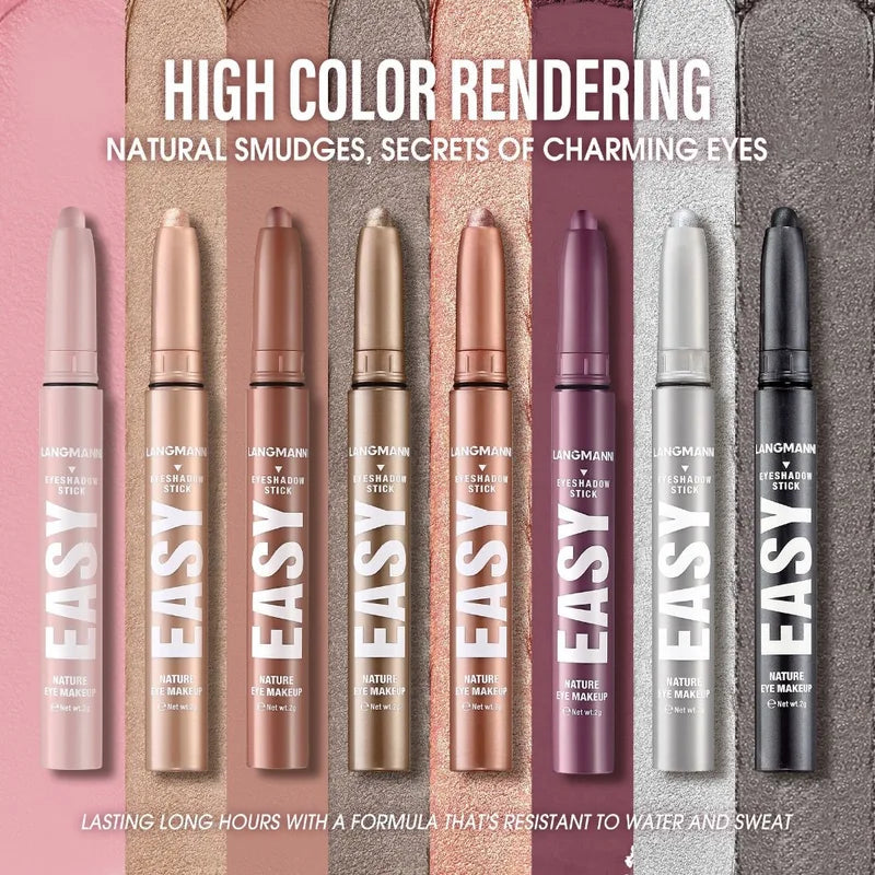 12-Color Waterproof Glitter Matte Eyeshadow Stick Set - Long-Lasting Eye Makeup Pencil