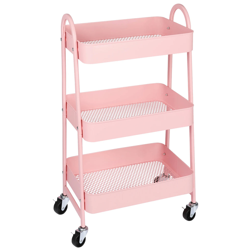 3-Tier Metal Storage Cart with Lockable Wheels - Mobile Utility Organizer for Kitchen, Home & Office