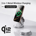 Wireless Charger Stand Qi2.2 25W Fast Charging Dock for iPhone, Watch, Earbuds - Metal, 360° Rotation