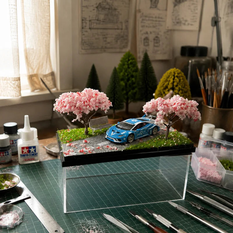 Miniature Cherry Blossom Diorama Ornament for Photography & Decor