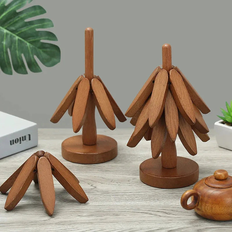 Wooden Tree Design Trivets Set - Heat Resistant Table Mats & Coasters