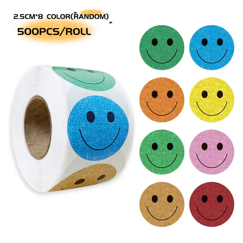 500pcs Happy Face Round Stickers for Classroom Rewards and Gifts