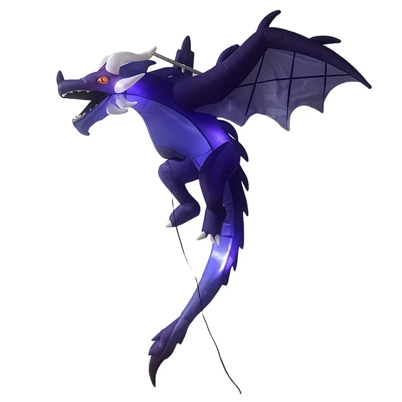 Inflatable Flying Dragon LED Lighted Halloween Ornament for Garden & Outdoor Decor