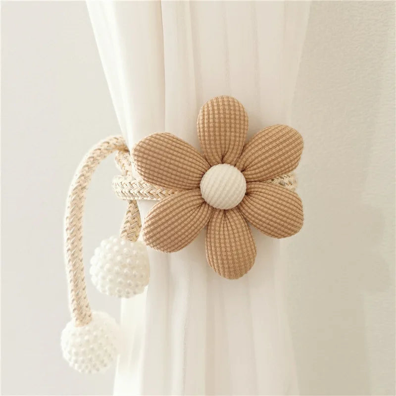 Nordic Style 3D Flower Pearl Curtain Tiebacks 2Pcs for Children's Room Decor