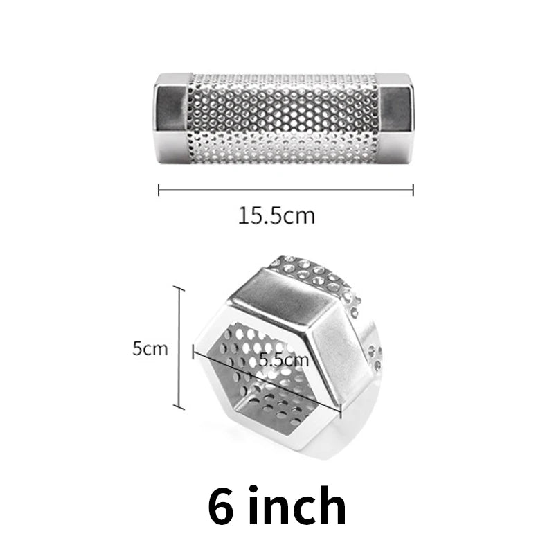 Stainless Steel Smoker Tube for Hot Cold Smoking - Hexagon Spice Box, 6/12 Inch