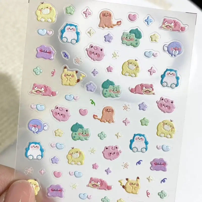 Pikachu Nail Stickers 5D Embossed Nail Art Decals for DIY Manicure & Phone Cases