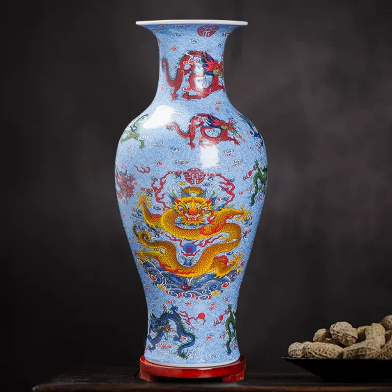 Chinese Ceramic Jiulong Luminous Vase - Antique Home Decor & Living Room Ornament