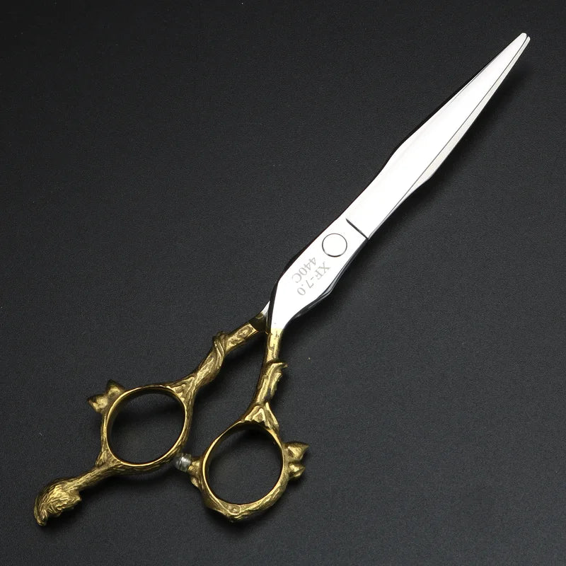 7 Inch Gold Hair Cutting Scissors Japan 440C Steel Salon Thinning Shears