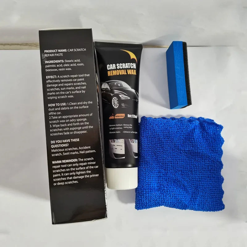 Car Scratch Removal Wax Kit - 120ml Auto Paint Polish with Sponge & Microfiber Towel