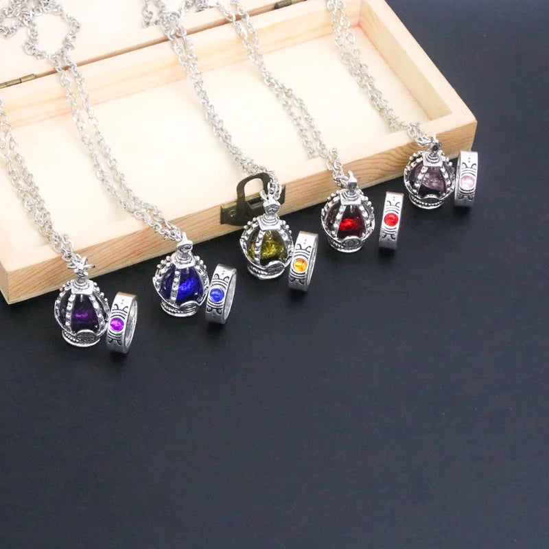 Anime Necklace Set - Madoka Magica Soul Gem Pendant & Ring Jewelry
