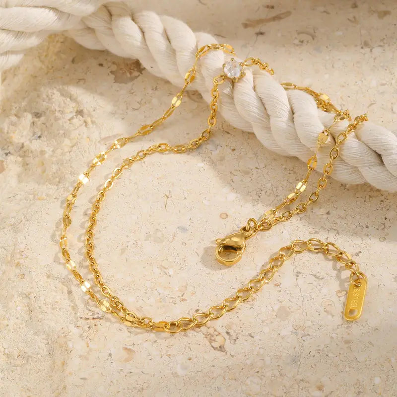 Waterproof Layered Anklet Bracelet for Women, Adjustable Gold Plated Jewelry