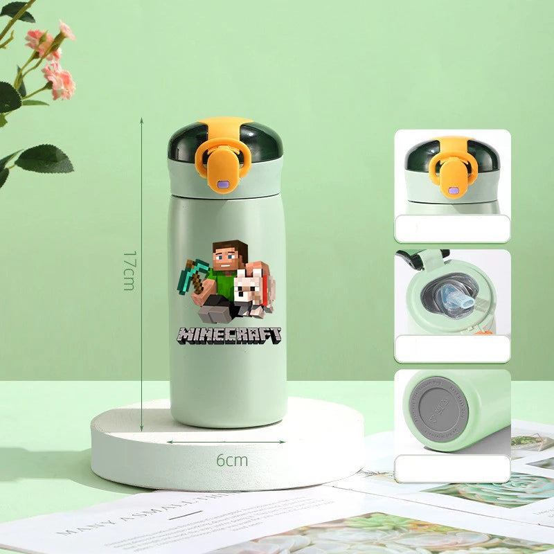 460ml Insulated Stainless Steel Water Bottle - Game Theme Travel Cup with Straw
