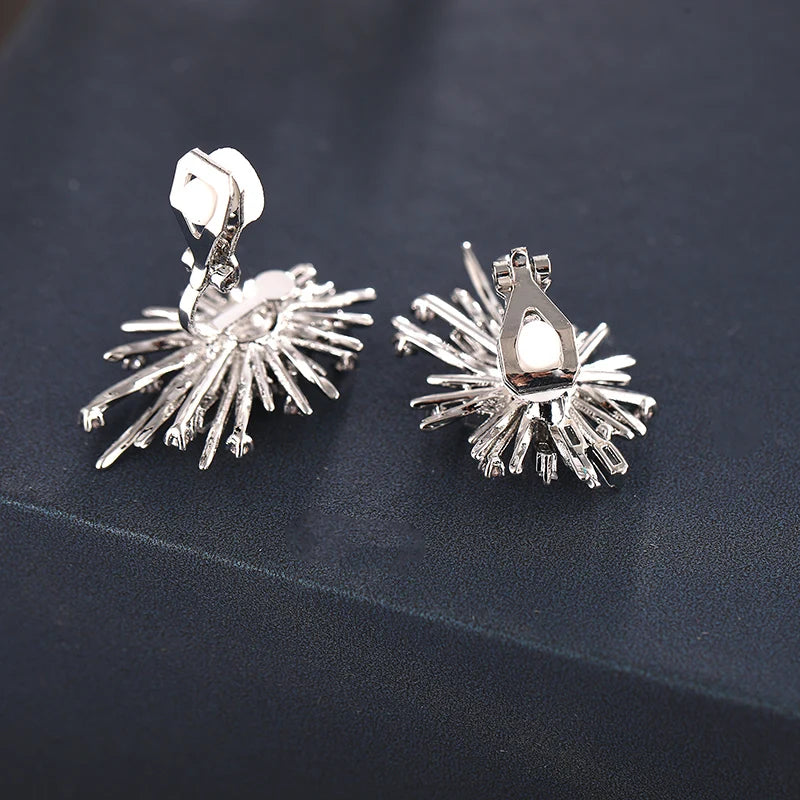 Korean Style Firework Flower Clip-On Earrings Without Piercing Zirconia Jewelry for Women