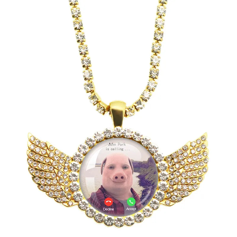 Funny Pig Lover Necklace with Angel Wings Pendant - Humorous Jewelry Gift
