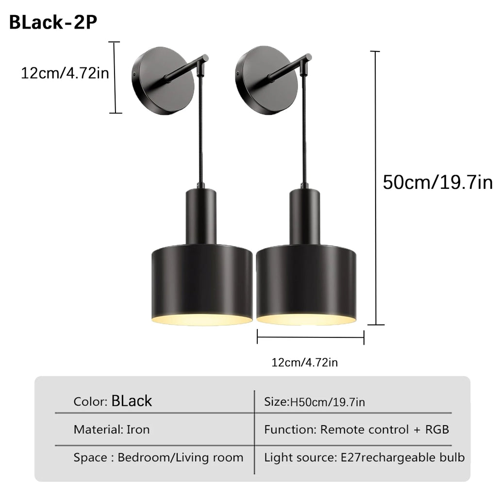 Rechargeable RGB Wall Lamps with Remote Dimmable Living Room Bedroom Sconce