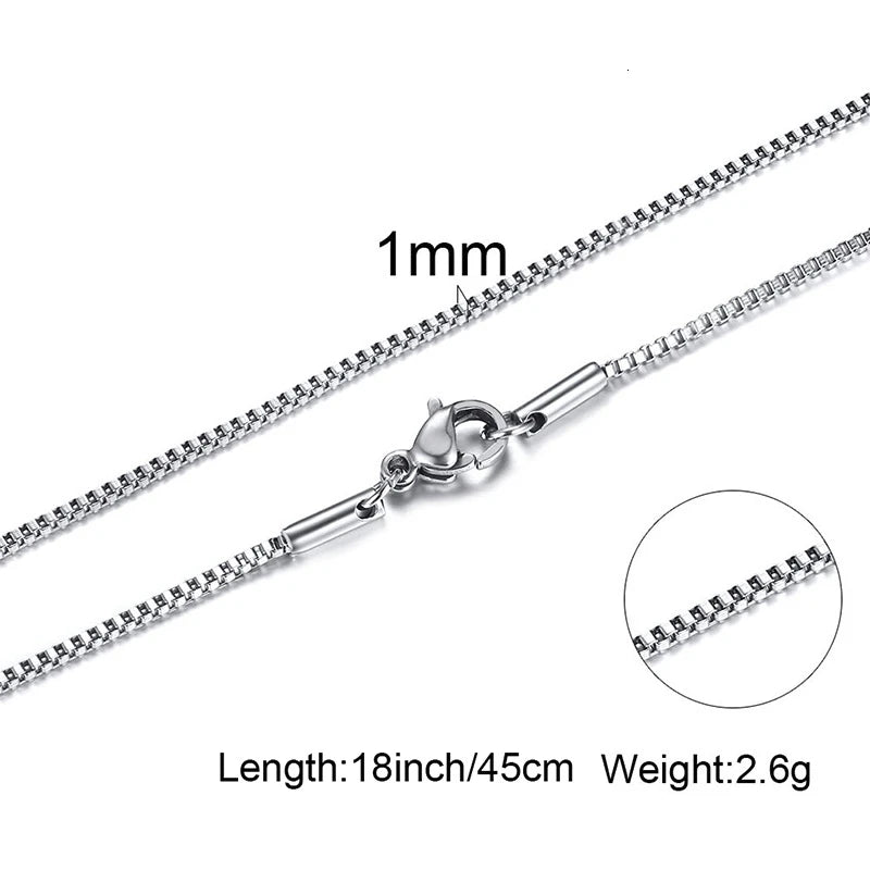 Thin Chain Necklace for Men 1/2/3mm Sterling Silver Square Link Jewelry