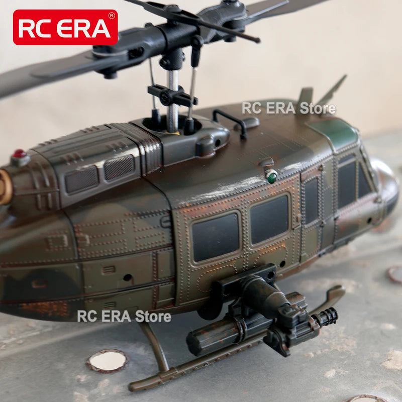 Camouflage Remote Control Helicopter with Gyro & Optical Flow Stabilization - Weathered UH1 Huey RC Toy