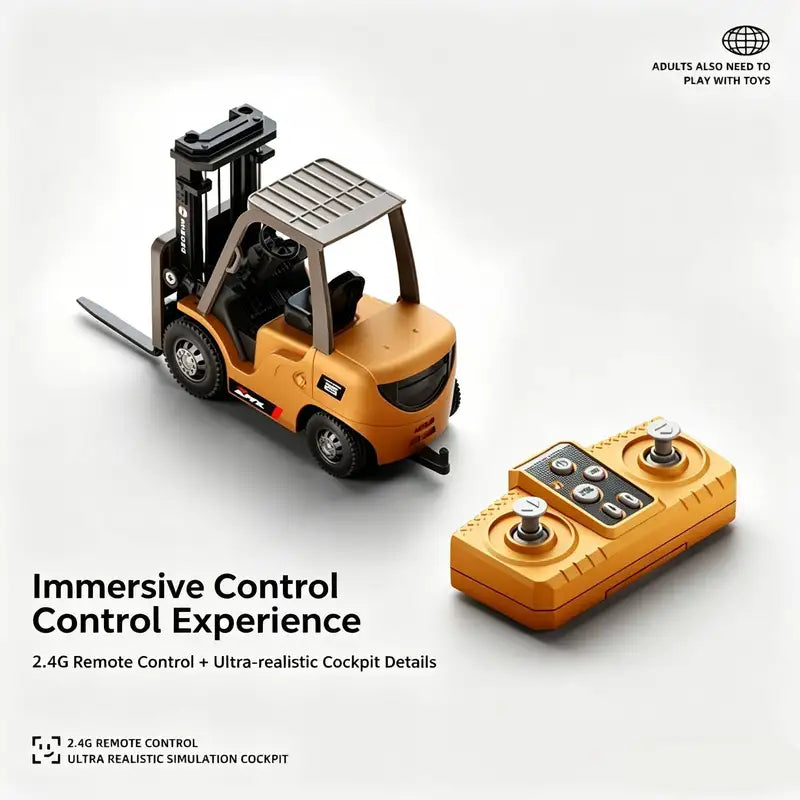1/64 Scale Remote Control Construction Vehicles Set - Bulldozer Excavator Forklift RC Toy for Ages 14+