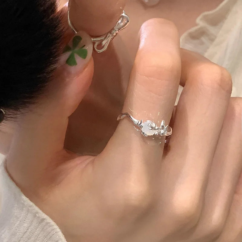 Sterling Silver Opal Flower Ring for Women - Elegant Jewelry Gift