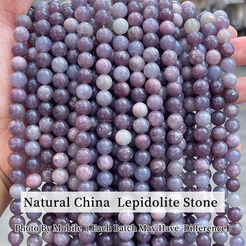 Natural Stone China Lepidolite Beads - Round Loose Spacer Beads for Jewelry Making