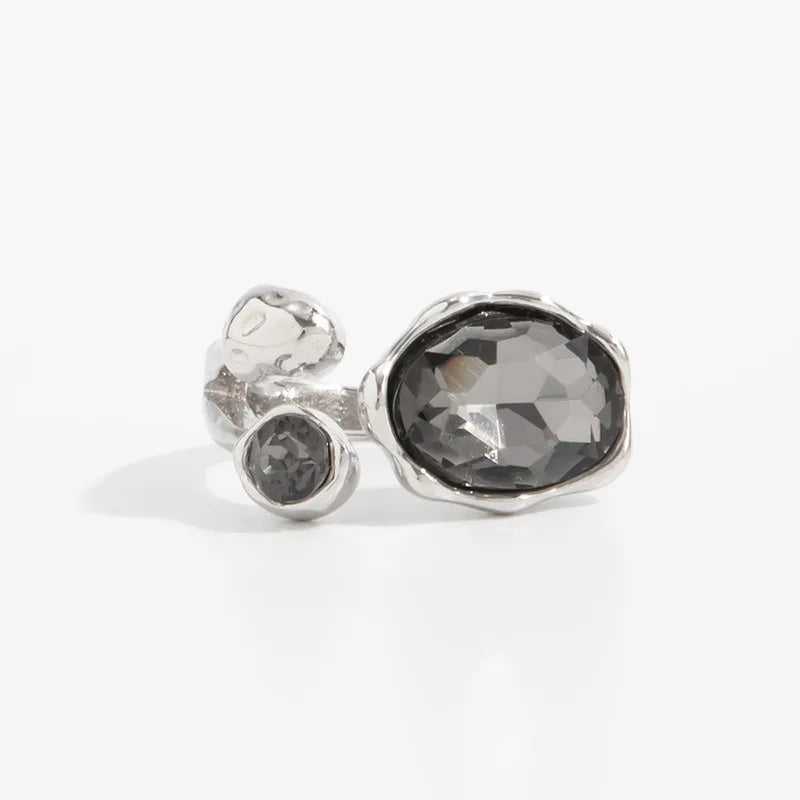 Minimalist Acrylic Rhinestone Geometric Silver Ring for Women - Daily Jewelry