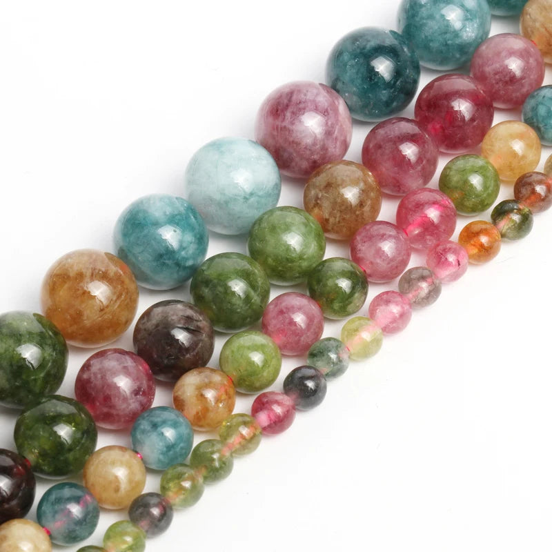 Colorful Tourmaline Beads Natural Stone Round Loose Beads for Jewelry Making