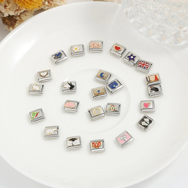 Flower Animal Flag Charm Bracelet DIY Jewelry Gift for Women Men