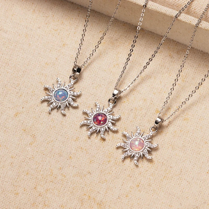 Sun Necklace for Women Gold Plated Opal Sun Pendant Choker Jewelry Gift