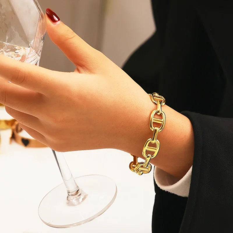 Gold Color Skeleton Bracelet for Women Wide Bangle Jewelry Gift