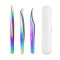 Stainless Steel Eyelash Tweezers Set with Box - Precision Makeup Tool for Women, 3 Pieces